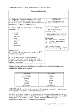 Lesson starters - adjectives, synonyms and antonyms Lesson starters - adjectives, synonyms and antonyms