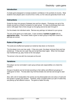 Electricity – pairs game