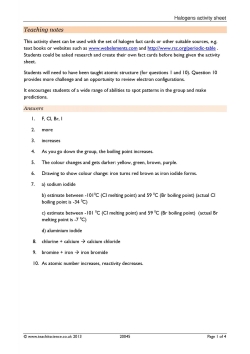 Halogens activity sheet