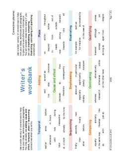 Connectives writing placemat