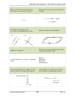 Geometry and measures – Pick and mix revision cards