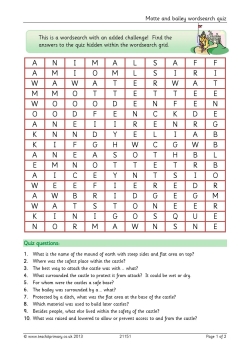 Motte and bailey wordsearch quiz
