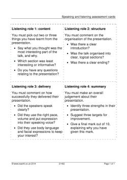 Speaking and listening assessment cards
