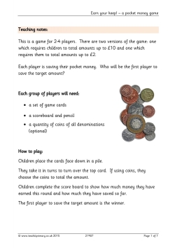 Earn your keep! – a pocket money game