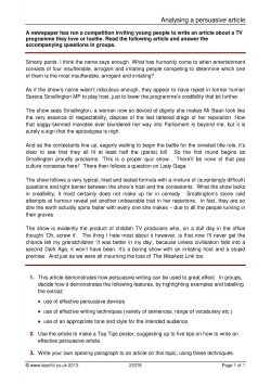 Analysing a persuasive article