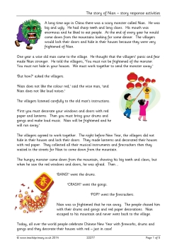 The story of Nian – story response activities