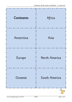 Features of the seven continents - a card sort