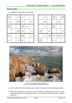 Landforms of coastal erosion 1 – a six grid geodoku Landforms of coastal erosion 1 – a six grid geodoku
