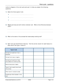 Rock cycle – questions Rock cycle – questions