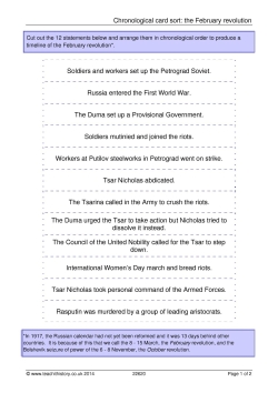 Chronological card sort: the February revolution Chronological card sort: the February revolution