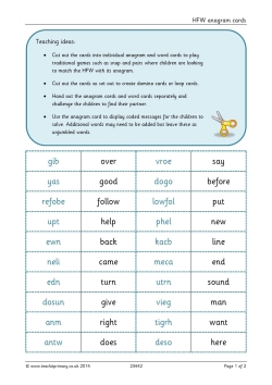 High frequency words anagram cards