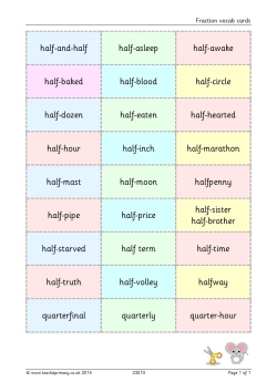 Fraction vocabulary cards