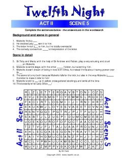 Fun quiz and wordsearch activities - Act 2 Scene 5