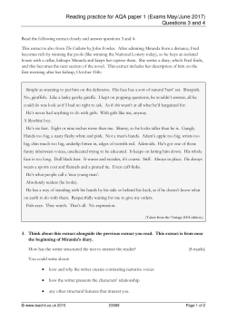 Reading practice for AQA paper 1 (Exams May/June 2017) Questions 3 and 4