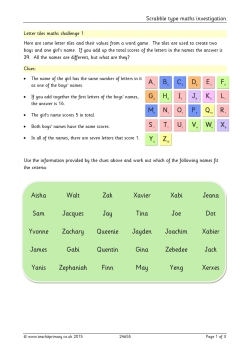 Scrabble type maths investigation