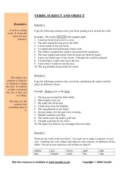 Grammar: verbs, subject and object practice Grammar: verbs, subject and object practice