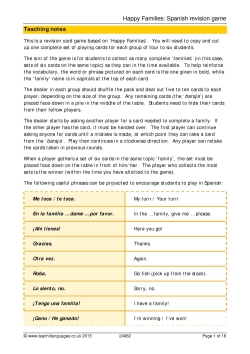 Happy Families: Spanish revision game