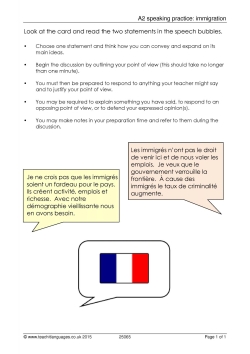 A2 speaking practice: immigration