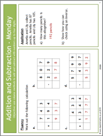 Monday to Friday worksheets - addition and subtraction