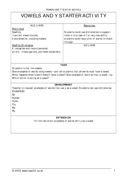 Vowels and Y starter activity