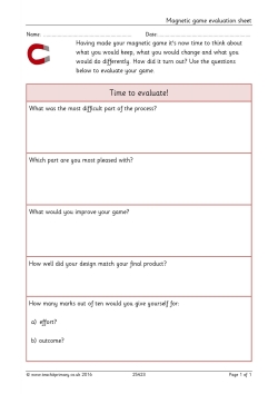 Magnetic game evaluation sheet