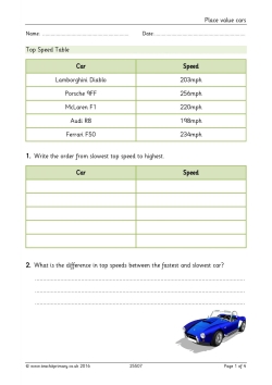 Place value cars