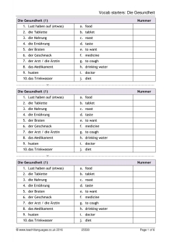 Vocab starters: die Gesundheit