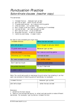 Punctuation practice: subordinate clauses (teacher copy)