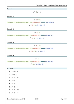 Quadratic factorisation - Two algorithms Quadratic factorisation - Two algorithms
