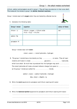 Group 1 – the alkali metals worksheet