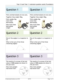 Year 10 & 11 extension questions cards (Foundation)