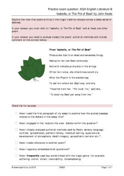 Exam practice question, Self-assessment checklist, AQA A-level English  Literature B