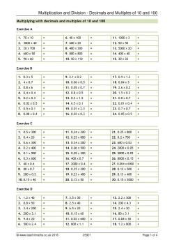 Multiplication and division - decimals and multiples of 10
