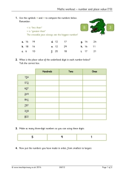 Maths workout - number and place value (Y3)