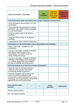 Personal learning checklist – cold environments