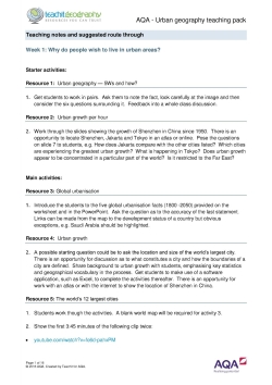AQA urban geography teaching pack - notes for teachers