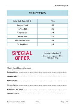 Holiday bargains - using fractions