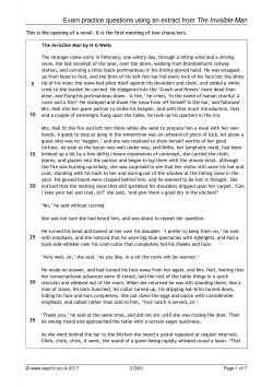 Exam practice questions using an extract from 'The Invisible Man'