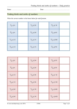 Finding thirds and sixths of numbers - Daily practice