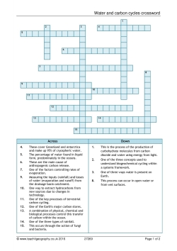 Water and carbon cycles crossword