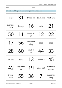 Colour match numbers 1-60 – French