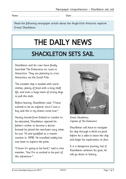 Newspaper comprehension – Shackleton sets sail
