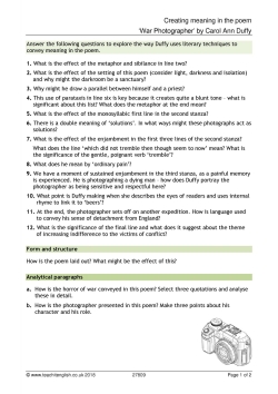 Creating meaning in the poem: 'War Photographer' by Carol Ann Duffy