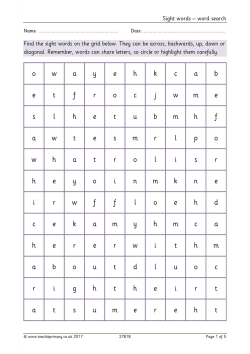 Sight words – word search and colouring cards