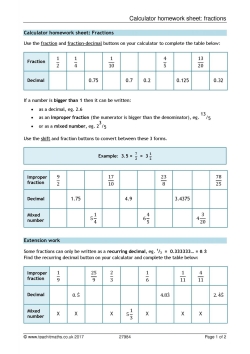 Calculator homework sheet: fractions