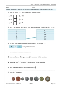 Year 4 fraction and decimal word problems