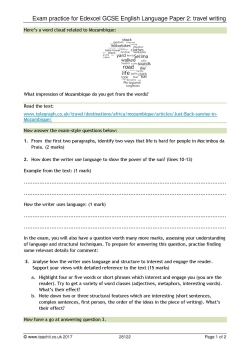 Exam practice for Edexcel GCSE English Language Paper 2: travel writing