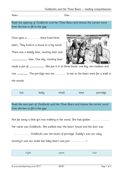 Goldilocks and the Three Bears – reading comprehension Goldilocks and the Three Bears – reading comprehension