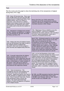 Timeline of the dissolution of the monasteries Timeline of the dissolution of the monasteries