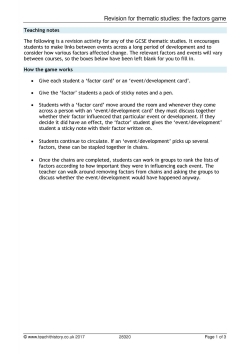 Revision for thematic studies: the factors game